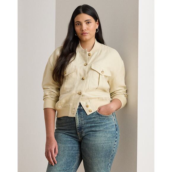 NEW Lauren Ralph Lauren Linen Blend Jacket Ivory Beige Cream Bomber Style 20W